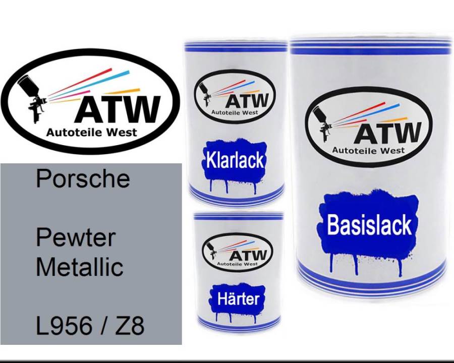 Porsche, Pewter Metallic, L956 / Z8: 500ml Lackdose + 500ml Klarlack + 250ml Härter - Set, von ATW Autoteile West.